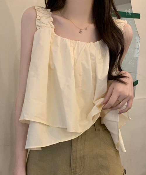 SallyLunn(サリーラン)の「フリルショルダーギャザートップス(Tシャツ/カットソー・レディース・ブラック/カーキ/アイボリー・FREE)」の7枚目の写真