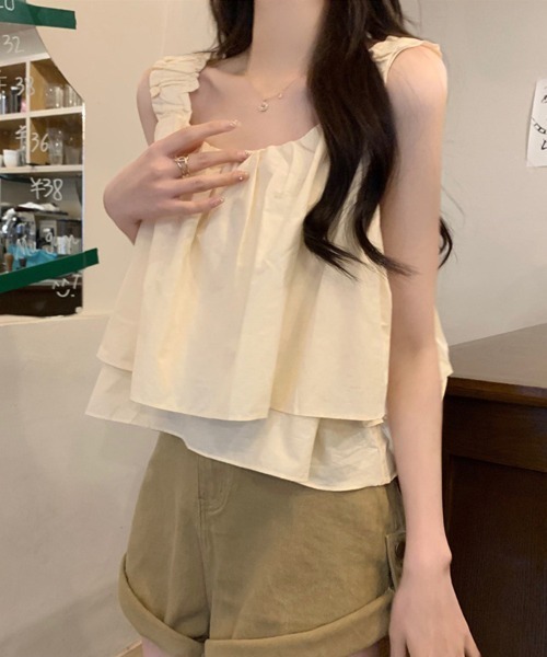 SallyLunn(サリーラン)の「フリルショルダーギャザートップス(Tシャツ/カットソー・レディース・ブラック/カーキ/アイボリー・FREE)」の9枚目の写真