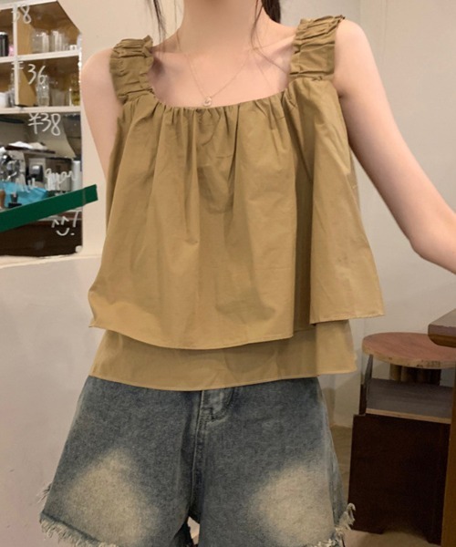 SallyLunn(サリーラン)の「フリルショルダーギャザートップス(Tシャツ/カットソー・レディース・ブラック/カーキ/アイボリー・FREE)」の10枚目の写真