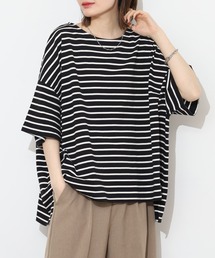 Arinomama ボーダー ワイド Tシャツ 半袖 230g 21s空紡糸度詰