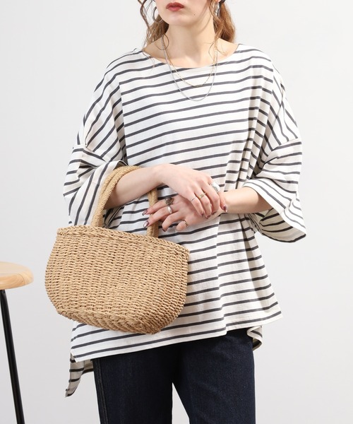 Arinomama(アリノママ)の「Arinomama ボーダー ワイド Tシャツ 半袖 230g 21s空紡糸度詰(Tシャツ/カットソー・レディース・ブルー系その他/ホワイト系その他/ライトグリーン系/ブラック系その他・FREE)」の8枚目の写真