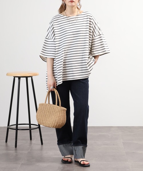 Arinomama(アリノママ)の「Arinomama ボーダー ワイド Tシャツ 半袖 230g 21s空紡糸度詰(Tシャツ/カットソー・レディース・ブルー系その他/ホワイト系その他/ライトグリーン系/ブラック系その他・FREE)」の10枚目の写真
