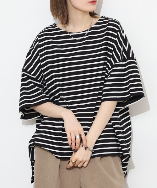 Arinomama(アリノママ)の「Arinomama ボーダー ワイド Tシャツ 半袖 230g 21s空紡糸度詰(Tシャツ/カットソー・レディース・ブルー系その他/ホワイト系その他/ライトグリーン系/ブラック系その他・FREE)」の13枚目の写真