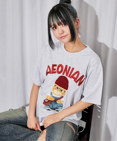 GORGE(ゴージ)の「《刺繍ロゴ×帽子ネコ》オーバーサイズTシャツ/ストリート/春夏/全4色(Tシャツ/カットソー・レディース・カーキ/オートミール/ネイビー/オフホワイト・F)」の3枚目の写真
