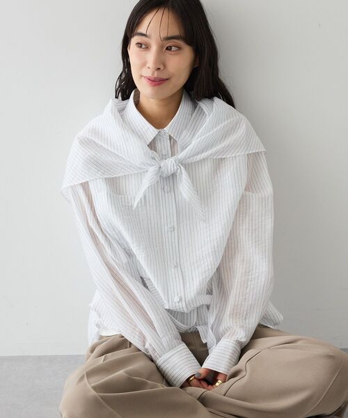 CRAFT STANDARD BOUTIQUE(クラフトスタンダードブティック)の「【2点SET】スカーフ付きシアーストライプシャツ(シャツ/ブラウス・レディース・イエロー系その他2/ホワイト系その他5・FREE)」の2枚目の写真
