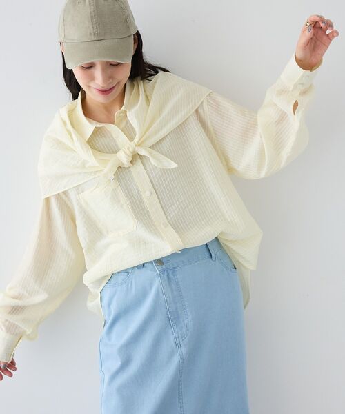 CRAFT STANDARD BOUTIQUE(クラフトスタンダードブティック)の「【2点SET】スカーフ付きシアーストライプシャツ(シャツ/ブラウス・レディース・イエロー系その他2/ホワイト系その他5・FREE)」の1枚目の写真