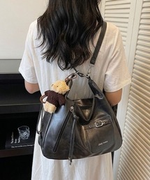 大容量フロントポケット フェイクレザーリュック ショルダートートバッグ