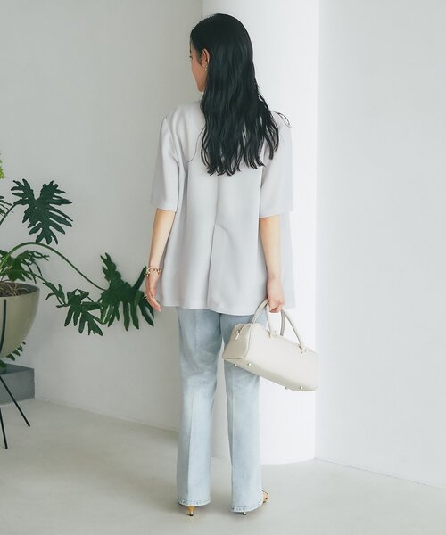 La boutique BonBon(ラブティックボンボン)の「【手洗い可能・夏に着られるジャケット】ライトメッシュハーフスリーブジャケット(テーラードジャケット・レディース・ブラウン/ライトグレー・FREE)」の17枚目の写真
