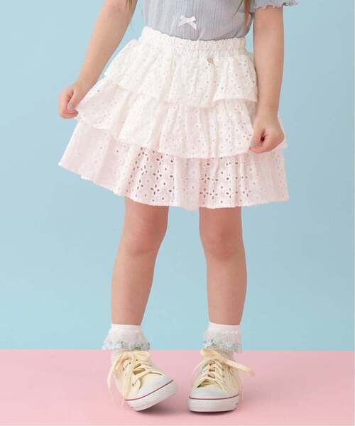 Lycee mine(リセマイン)の「【安心/インパン付き】【綿100%】コットンレースティアードスカート【子供服】【キッズ】【女の子】(スカート・キッズ・ブラック/オフホワイト・120cm/150cm/130cm/100cm/110cm/140cm)」の1枚目の写真