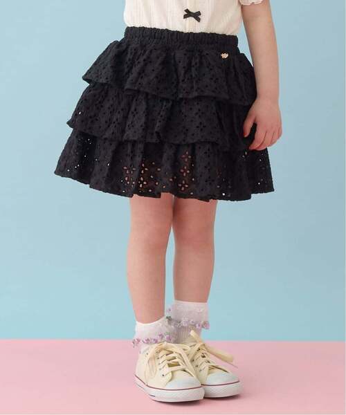 Lycee mine(リセマイン)の「【安心/インパン付き】【綿100%】コットンレースティアードスカート【子供服】【キッズ】【女の子】(スカート・キッズ・ブラック/オフホワイト・120cm/150cm/130cm/100cm/110cm/140cm)」の2枚目の写真