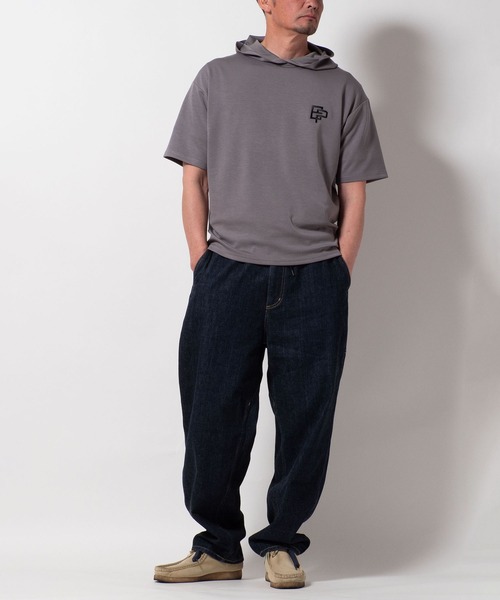 BAYBLO(ベイブロ)の「(SA) ワンポイント ロゴ フード付き 半袖 Tシャツ(Tシャツ/カットソー・メンズ・ブラック/ネイビー/ホワイト/レディッシュグレー・M/L/LL)」の11枚目の写真