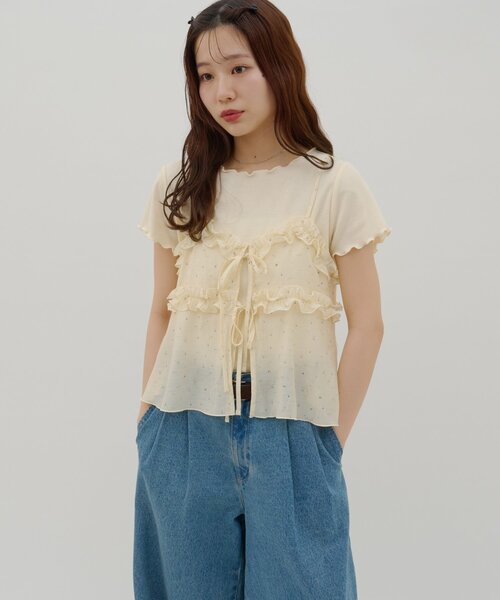 DISCOAT(ディスコート)の「【umm.】花柄キャミ×Tシャツセット(Tシャツ/カットソー・レディース・ライトグレー/レモンイエロー/オフホワイト・FREE)」の5枚目の写真