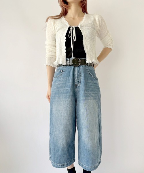 Port(ポート)の「【 New market 】 デニム ハーフ ワイド パンツ(デニムパンツ・レディース・インディゴブルー・M/S)」の1枚目の写真