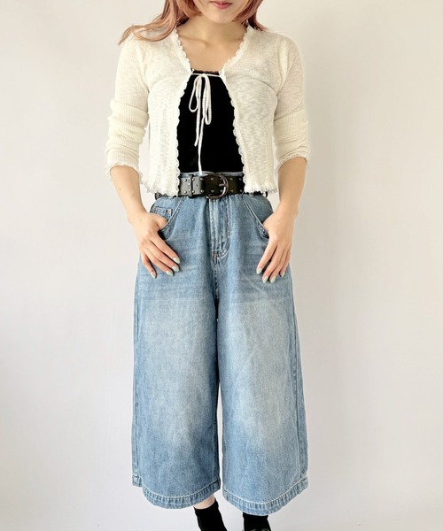 Port(ポート)の「【 New market 】 デニム ハーフ ワイド パンツ(デニムパンツ・レディース・インディゴブルー・M/S)」の4枚目の写真