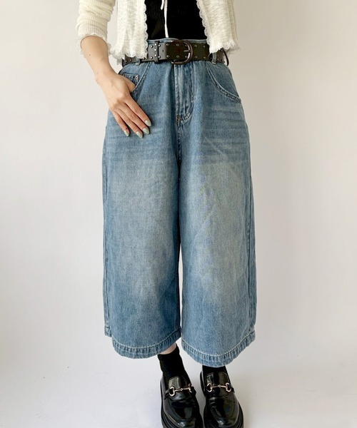 Port(ポート)の「【 New market 】 デニム ハーフ ワイド パンツ(デニムパンツ・レディース・インディゴブルー・M/S)」の6枚目の写真