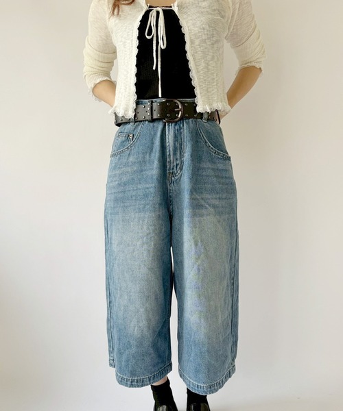 Port(ポート)の「【 New market 】 デニム ハーフ ワイド パンツ(デニムパンツ・レディース・インディゴブルー・M/S)」の5枚目の写真