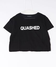 ショート丈裾フリンジオーバサイズシルエットロゴプリントTシャツ