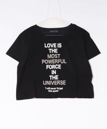 ショート丈裾フリンジオーバサイズシルエットロゴプリントTシャツ