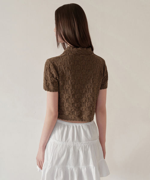 MUSINSA STANDARD WOMAN（ムシンサスタンダードウーマン）の「ウィメンズスクエアクロシェカラー半袖カーディガン[ブラウン]（カーディガン/ボレロ・レディース・その他・X-SMALL/SMALL/MEDIUM/LARGE）」の4枚目の写真