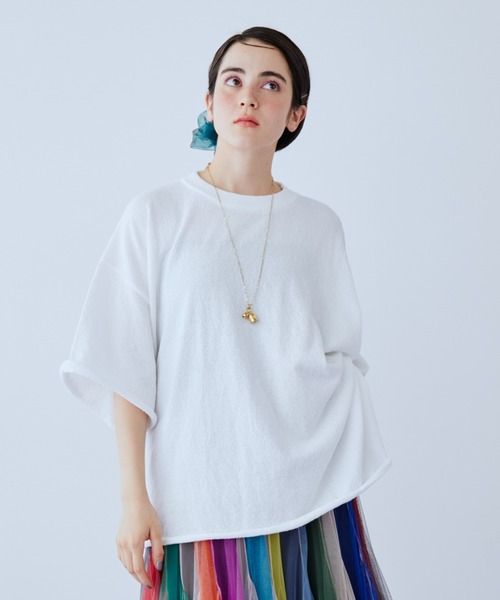 manana suerte(マニャーナスエルテ)の「オーバーサイズパイルTシャツ(Tシャツ/カットソー・レディース・イエロー/ブラック/ホワイト・FREE)」の2枚目の写真