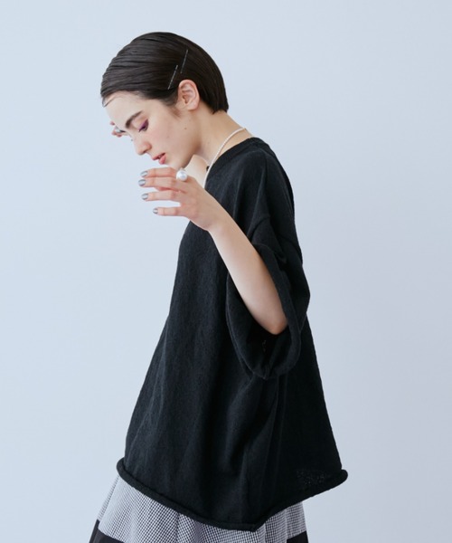 manana suerte(マニャーナスエルテ)の「オーバーサイズパイルTシャツ(Tシャツ/カットソー・レディース・イエロー/ブラック/ホワイト・FREE)」の6枚目の写真