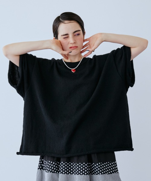 manana suerte(マニャーナスエルテ)の「オーバーサイズパイルTシャツ(Tシャツ/カットソー・レディース・イエロー/ブラック/ホワイト・FREE)」の12枚目の写真
