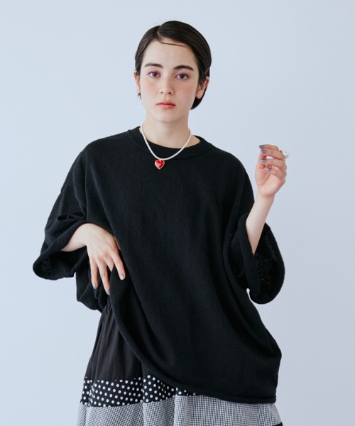 manana suerte(マニャーナスエルテ)の「オーバーサイズパイルTシャツ(Tシャツ/カットソー・レディース・イエロー/ブラック/ホワイト・FREE)」の5枚目の写真