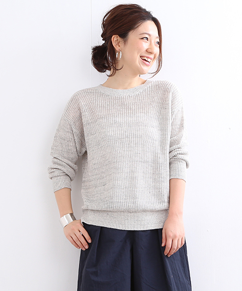 B:MING by BEAMS(ビーミングバイビームス)の「【VERY5月号掲載】ビーミング by ビームス / リネン畦ニットプルオーバー 16SS(ニット/セーター・レディース・ホワイト/トップグレー/ネイビー/ピンク・ONE SIZE)」の2枚目の写真
