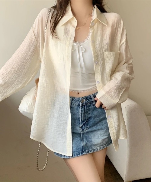 Teem Store(チームストア)の「パステルカラーシアーシャツ(シャツ/ブラウス・レディース・グリーン/アイボリー/サックスブルー/ホワイト・F)」の1枚目の写真