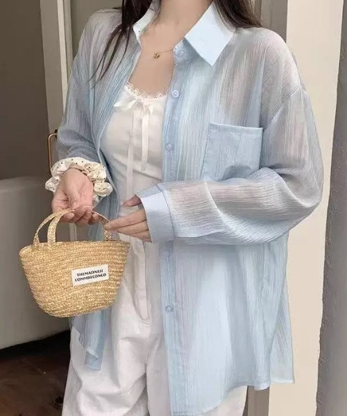 Teem Store(チームストア)の「パステルカラーシアーシャツ(シャツ/ブラウス・レディース・グリーン/アイボリー/サックスブルー/ホワイト・F)」の7枚目の写真