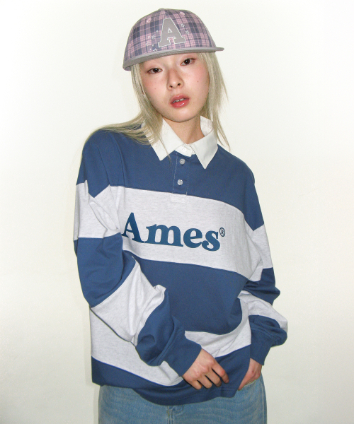 AMESWORLDWIDE(アメスワールドワイド)の「BIG STRIPE RUGBY LS TEE BLUE(Tシャツ/カットソー・レディース・その他・SMALL/MEDIUM/LARGE)」の1枚目の写真