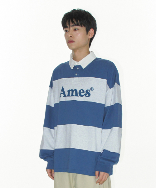 AMESWORLDWIDE(アメスワールドワイド)の「BIG STRIPE RUGBY LS TEE BLUE(Tシャツ/カットソー・レディース・その他・SMALL/MEDIUM/LARGE)」の4枚目の写真