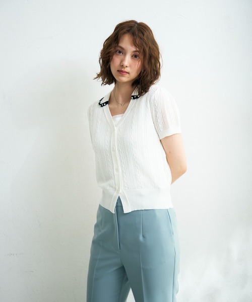 MISCH MASCH（ミッシュマッシュ）の「2026春夏新作 ビジューカラーニットカーディガン（カーディガン/ボレロ・レディース・グレー/ブラック/ホワイト・ﾌﾘ-）」の12枚目の写真