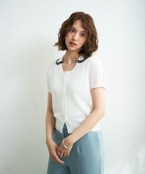 MISCH MASCH（ミッシュマッシュ）の「2026春夏新作 ビジューカラーニットカーディガン（カーディガン/ボレロ・レディース・グレー/ブラック/ホワイト・ﾌﾘ-）」の11枚目の写真