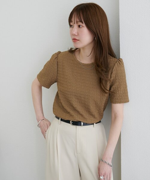 DISCOAT(ディスコート)の「生地ジャガード5分袖《WEB限定カラーあり》(Tシャツ/カットソー・レディース・オフホワイト/アイボリー/サックスブルー/モカ/ブラック/ピンク・FREE)」の20枚目の写真