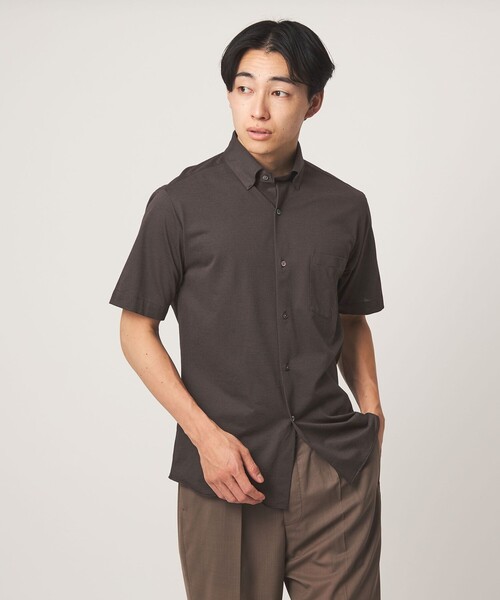 green label relaxing(グリーンレーベルリラクシング)の「エブリット TC ジャージー スタンダード スナップ ボタンダウン ショートスリーブ シャツ -イージーアイロン-(ビジネスシャツ・メンズ・ダークブラウン/ブラック・XL/L/S/M)」の6枚目の写真