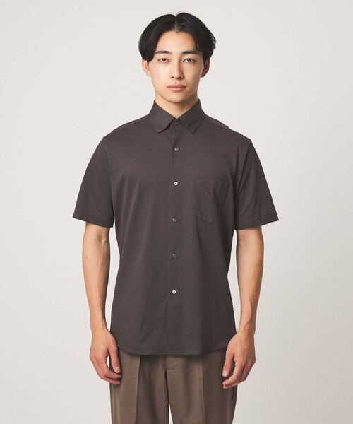 green label relaxing(グリーンレーベルリラクシング)の「エブリット TC ジャージー スタンダード スナップ ボタンダウン ショートスリーブ シャツ -イージーアイロン-(ビジネスシャツ・メンズ・ダークブラウン/ブラック・XL/L/S/M)」の5枚目の写真