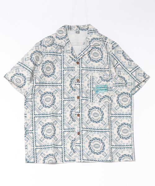 Kahiko(カヒコ)の「【Kahiko】SURF&Palms マークMEN'S開襟シャツ(シャツ/ブラウス・メンズ・ブラックミックス/ブラック/ホワイト/グリーン・FREE)」の1枚目の写真