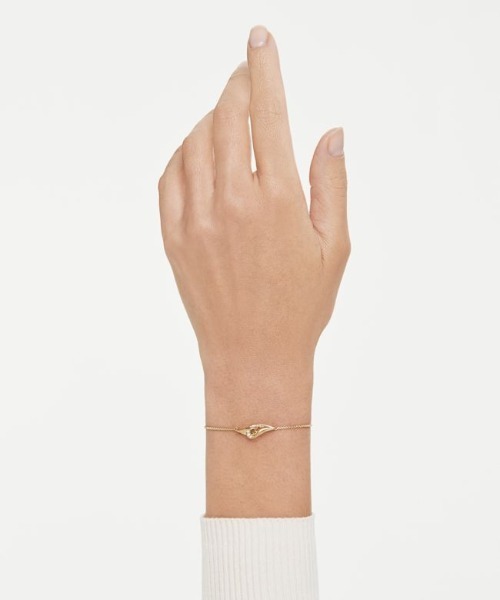 SWAROVSKI（スワロフスキー）の「【公式】【スワロフスキー】Classica ブレスレット, ラウンドカット, インターロッキング, ホワイト, スターリングシルバー, 18Kゴールドコーティング（ブレスレット・レディース・ゴールド系・ONE SIZE）」の2枚目の写真
