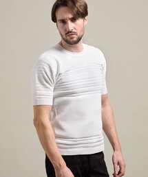 【HIDEAWAYS BLACK】切替タックボーダー半袖ニット