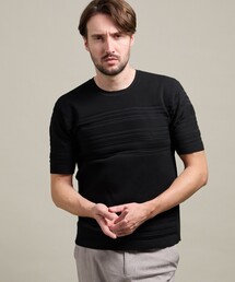 【HIDEAWAYS BLACK】切替タックボーダー半袖ニット