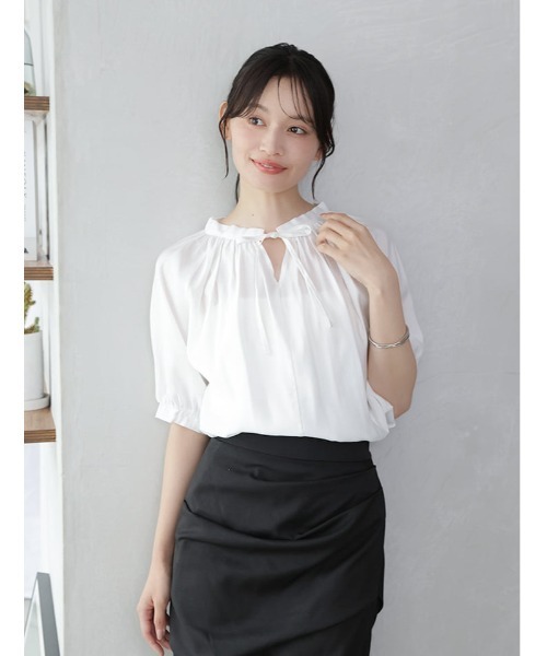 fifth（フィフス）の「キーネックギャザーブラウス（シャツ/ブラウス・レディース・ホワイト/スモークピンク・M）」の20枚目の写真