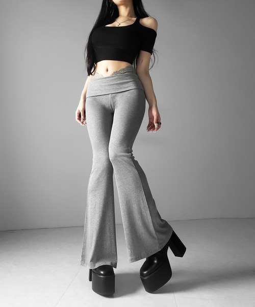 me+em select（ミームセレクト）の「【 ２color 】ウエストレーススリムドレープカットソーフレアパンツ ／ waist lace slim drape cutsew flare pants（その他パンツ・レディース・ブラック/グレー・FREE）」の11枚目の写真
