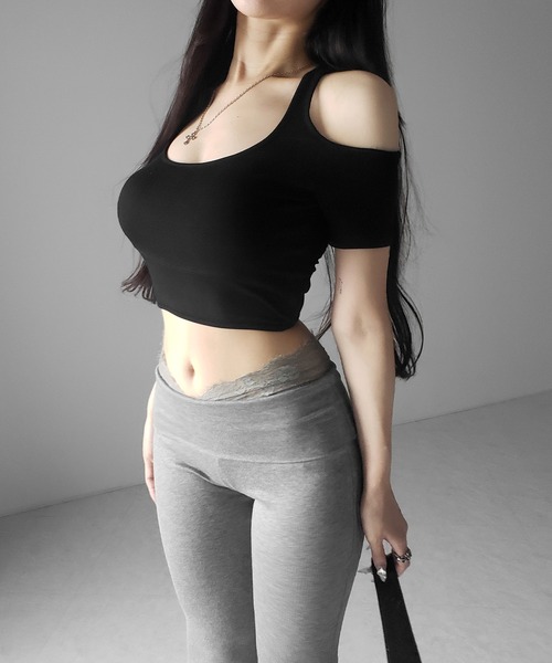 me+em select（ミームセレクト）の「【 ２color 】ウエストレーススリムドレープカットソーフレアパンツ ／ waist lace slim drape cutsew flare pants（その他パンツ・レディース・ブラック/グレー・FREE）」の15枚目の写真