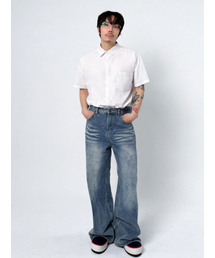 ユニセックスカーブドブーツカットデニムパンツ