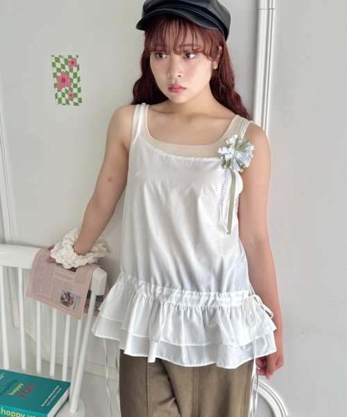 SOLLON.(ソルロン)の「フリルヘムリボンキャミソール(キャミソール・レディース・ホワイト・FREE)」の1枚目の写真