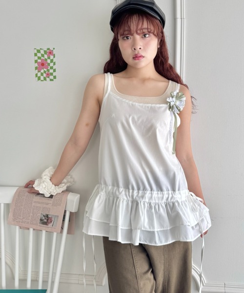 SOLLON.(ソルロン)の「フリルヘムリボンキャミソール(キャミソール・レディース・ホワイト・FREE)」の3枚目の写真