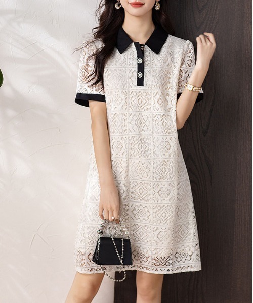 ＆soiree（アンドソワレ）の「総レースポロ襟ミニワンピース（ワンピース・レディース・オフホワイト・X-LARGE/LARGE/MEDIUM/SMALL）」の4枚目の写真