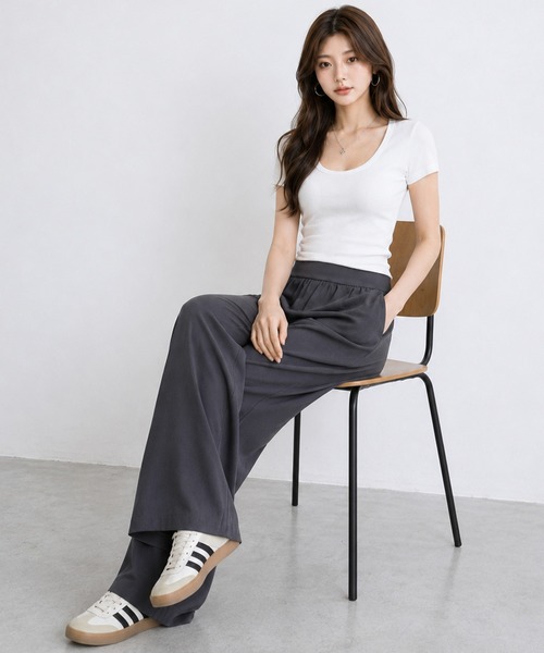 by LEGNA(バイレグナ)の「【選べる丈感】タック入り夏クールリブワイドパンツ(その他パンツ・レディース・グレイッシュベージュ/ダークグレー/ブラック/ネイビー・M-Short/XL-Short/L-Short/M-Long/L-Long/M-Regular/XL-Regular/L-Regular)」の17枚目の写真