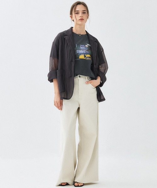 PUBLIC TOKYO(パブリックトウキョウ)の「シアークリンクルテーラードジャケット(Tシャツ/カットソー・レディース・ホワイト/ブラウン・1/2)」の9枚目の写真